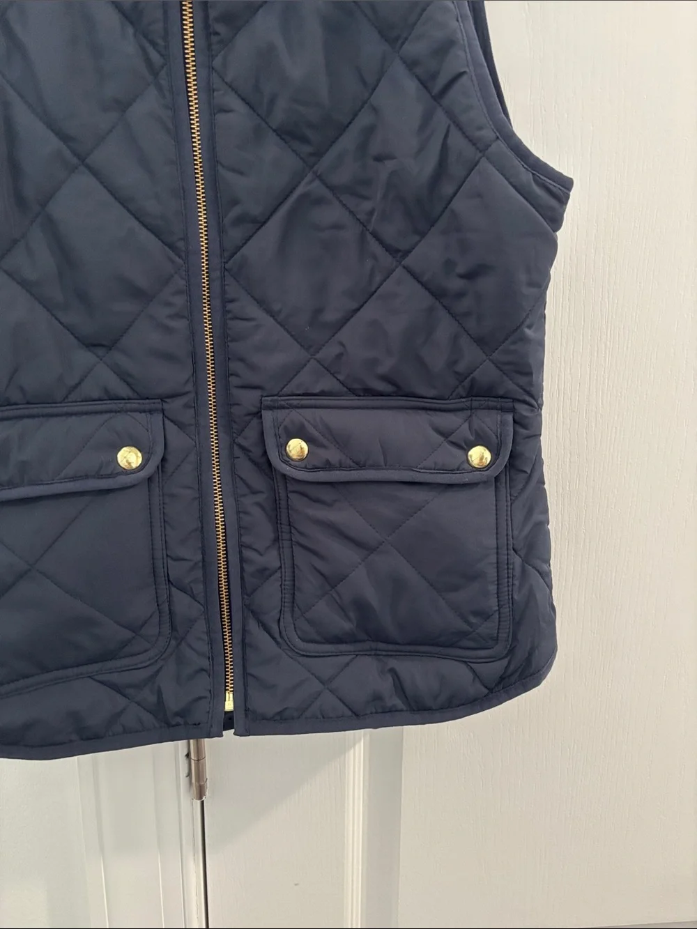 J. Crew Navy Quilted Vest with Gold Hardware